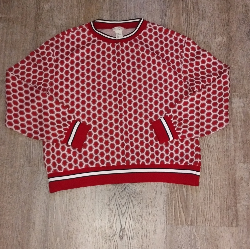 H&M x GP&J Baker Red Honeycomb Print Glitter Sweatshirt Top Size XS